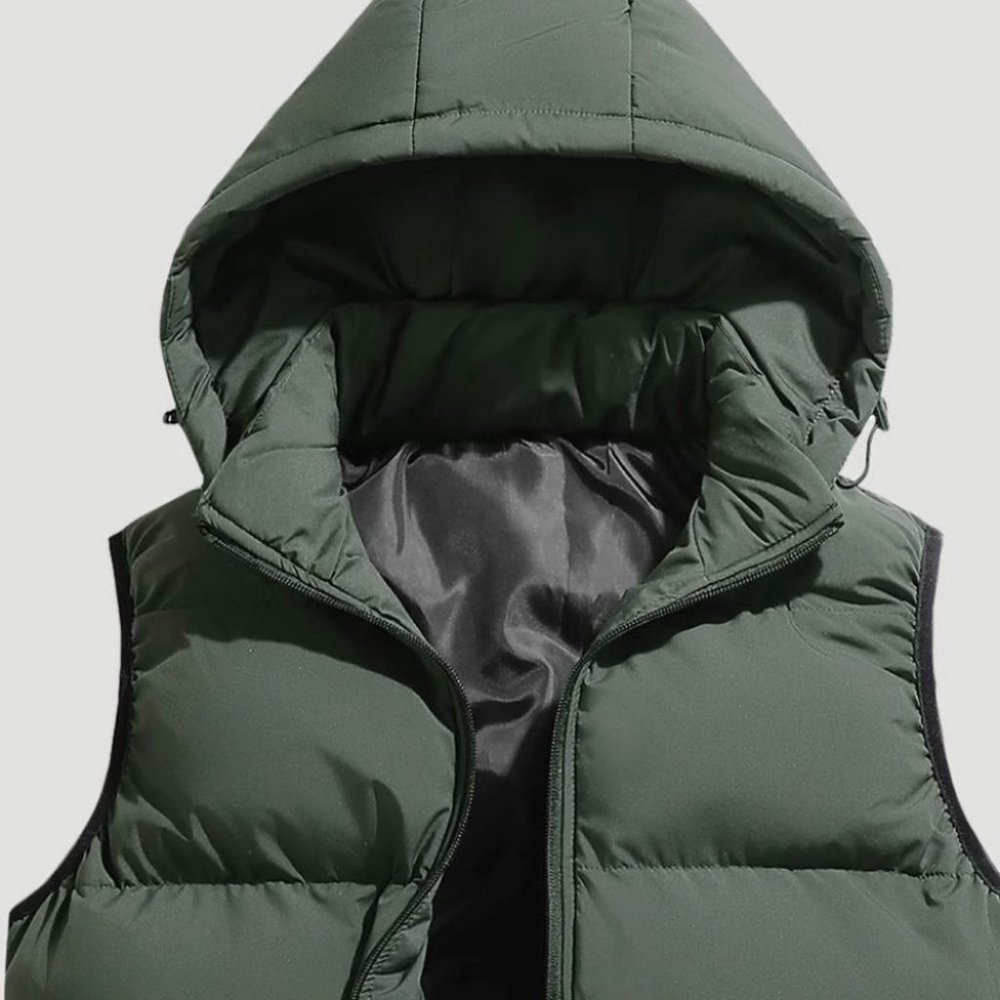 Army Green Mens Puffer Vest - Picture 3 of 4